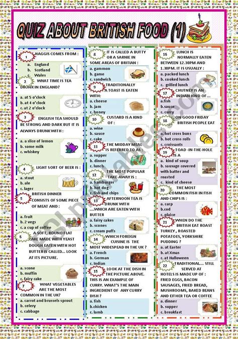 QUIZ ABOUT BRITISH FOOD PART 1 - ESL worksheet by monder78