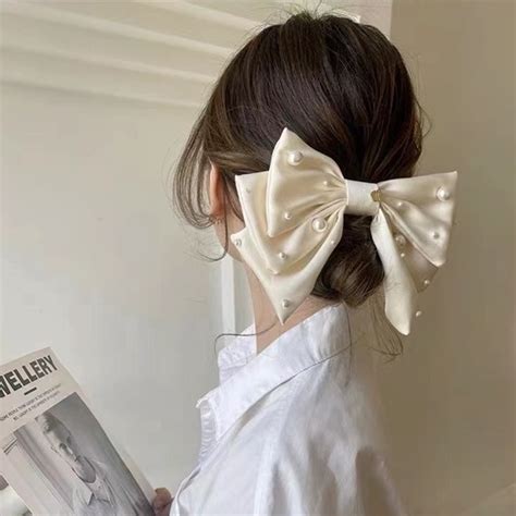 Jual Town Shell Ha Yun Pearl Ribbon Hair Claw Clip Jepit Rambut