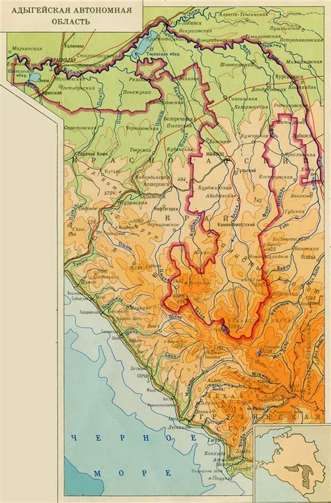 karta adygei podrobnaia  vsemi gorodami  selami
