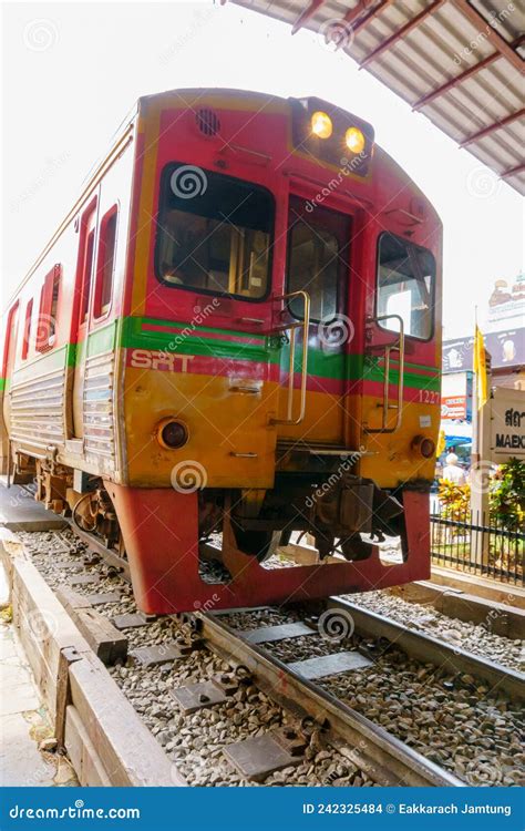 A Train Parked Inside a Train Station. Front View of Train. Editorial ...