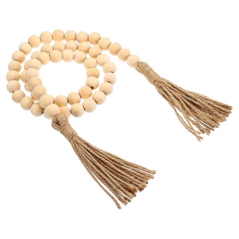 Uxcell 42in Wood Beads Garland Decor Farmhouse Beads With Tassels For