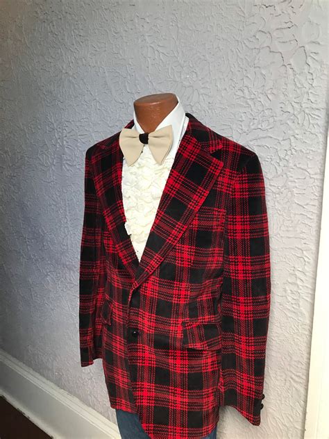 70s Vintage Men S Tartan Plaid Velvet Blazer Jacket Etsy