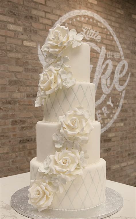 Tier Fondant Iced Wedding Cake With Double Cascade Sugar Flowers