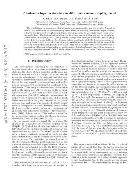 Pdf Delta Isobars In Hyperon Stars In A Modified Quark Meson