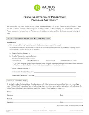 Fillable Online Overdraft Protection Program Radius Bank Fax Email