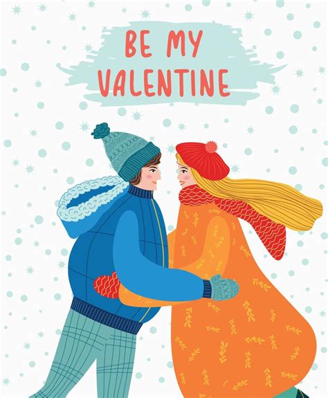 Flat Hand Drawn Valentines Day Greeting Card Loving Couple Of Young