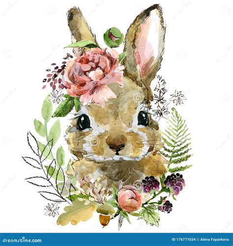 Conejo De Acuarela Lindo Ilustración De Animales De Bosque De Dibujos