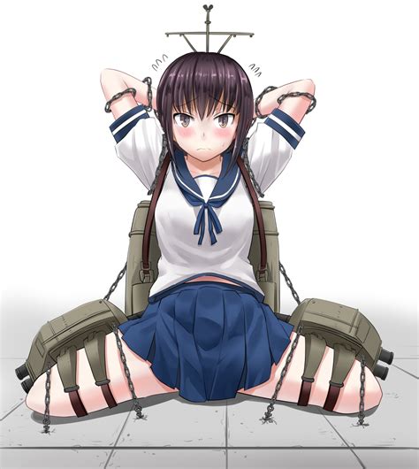 Safebooru 1girl Antenna Hair Arms Behind Head Arms Up Backpack Bag Bdsm Blue Ribbon Blue Skirt