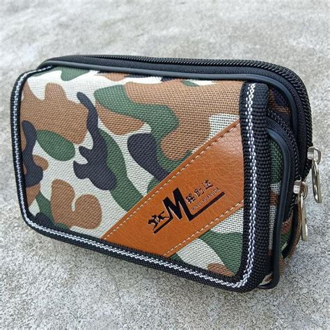 Camouflage Canvas Mobile Phone Bag Mens Waist Bag Middle Aged And Elderly Men Wear Belt Waist