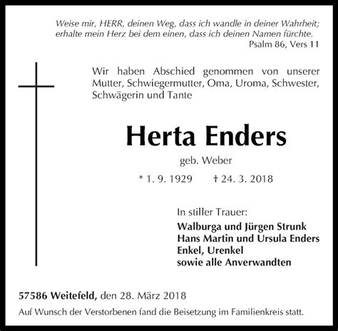 Traueranzeigen Von Herta Enders Rz Trauer De