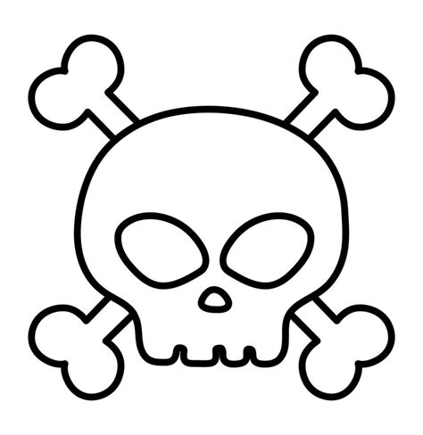 Black and white human skull and crossed bones icon. Vector line ...