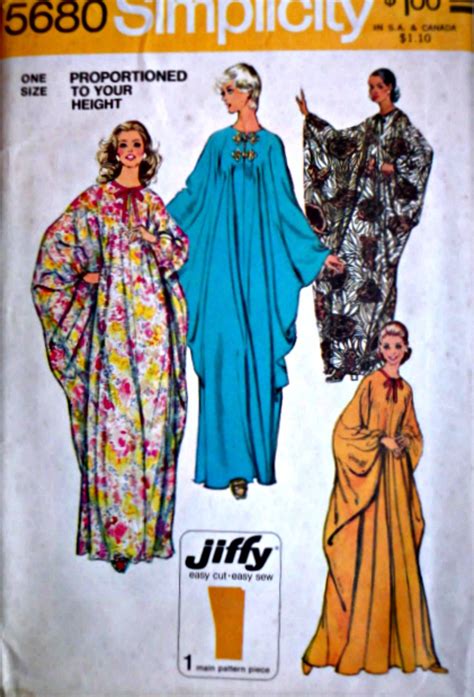 Vintage 70s Simplicity 5680 Misses Jiffy Maxi Caftan Proportioned In Height One Size Uncut Ff