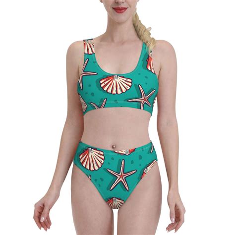 Haiem Starfish And Shell Women S High Waisted Bikini Set Two Piece