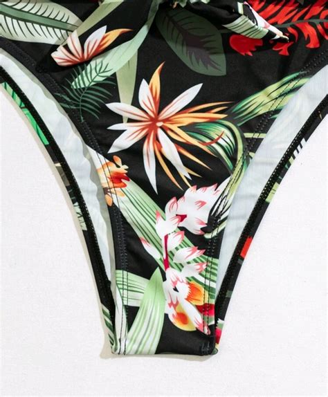 Plant Random Print Knot Front Bikini Swimsuit Her Shop EG