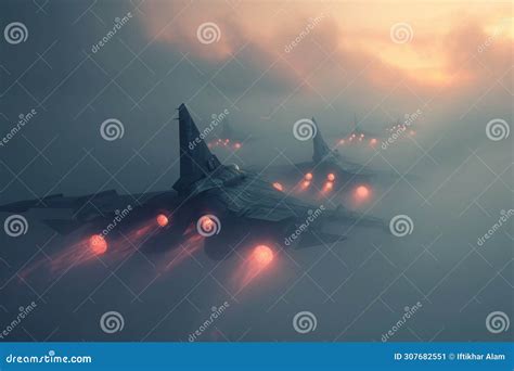 A Group Of Fighter Jets Cuts Through The Fog As They Soar Through The