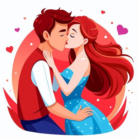 Ilustración De Amor Entre Una Pareja Que Se Besan Vector Premium