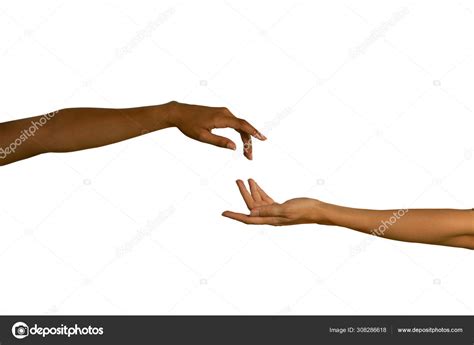 Close Two Arms Two Women Hands Reaching Out Each Other Stock Photo By