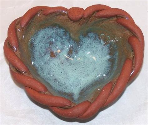 Heart Shaped Pottery Bowl W Braided Edge Handmade Signed