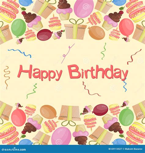 Vector Illustration Of Happy Birthday Greeting Card CartoonDealer