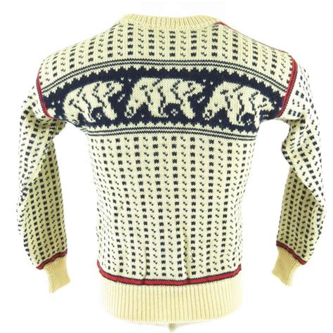 Vintage 80s Ll Bean Pure New Wool Polar Bear Winter Sweater Mens M