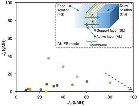 Water And Reverse Solute Fluxes Jw Js Of Various Fo Membranes Fs Download Scientific