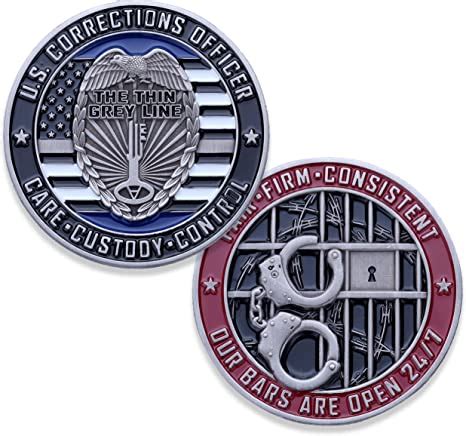 I Thin Gray Line Corrections Police Challenge Coin Beard Gang Skull