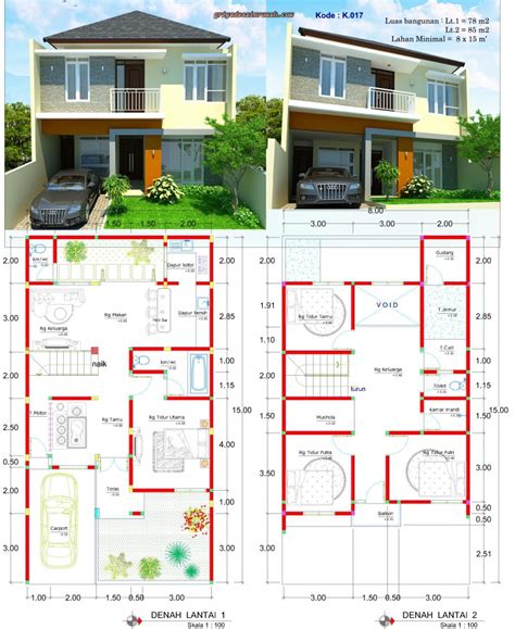 Desain Rumah Lebar 8 X 15 Meter 2 Lantai Minimalis Modern