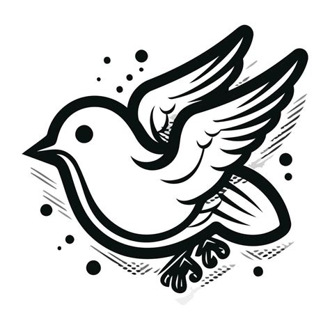 Dove of peace. Black and white vector illustration isolated on white ...