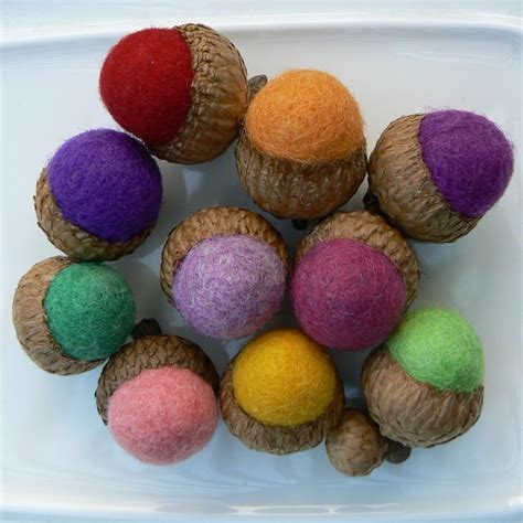 Rainbow Wool Acorns 10 Handmade Felt Needle Felted Woodland Colorful