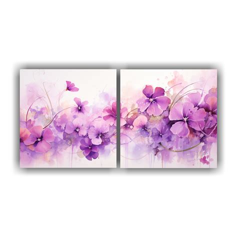 Cuadro Pintura Abstracta Acuarela De Flores Violetas Y Rosas Decocuadros