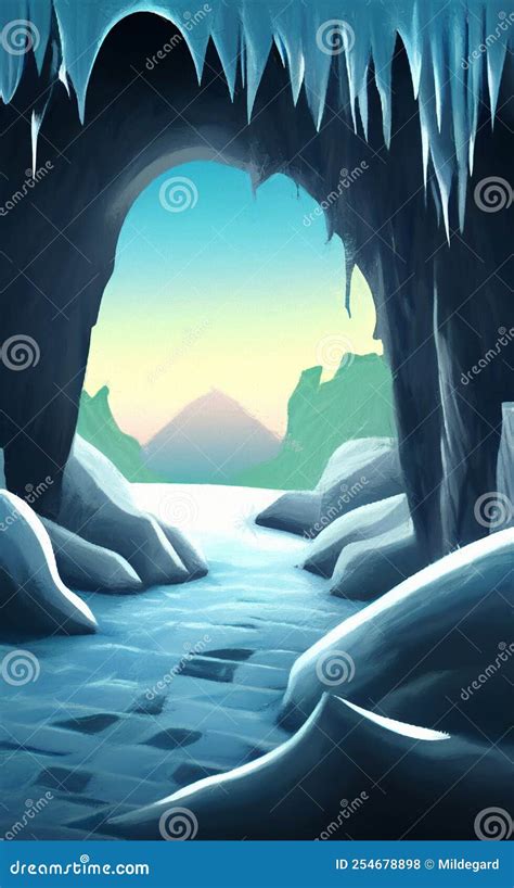 Ice Cave Entrance Fantasy Landscape Stock Illustration Illustration