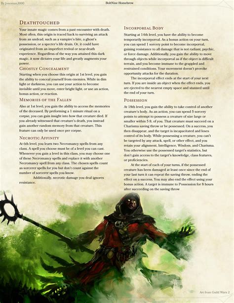 Dnd 5e Homebrew — Deathtouched Sorcerer By Jonoman3000