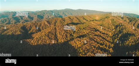 Panoramic Drone Shot Of Thailand Green Covered Hills Aerial Overview