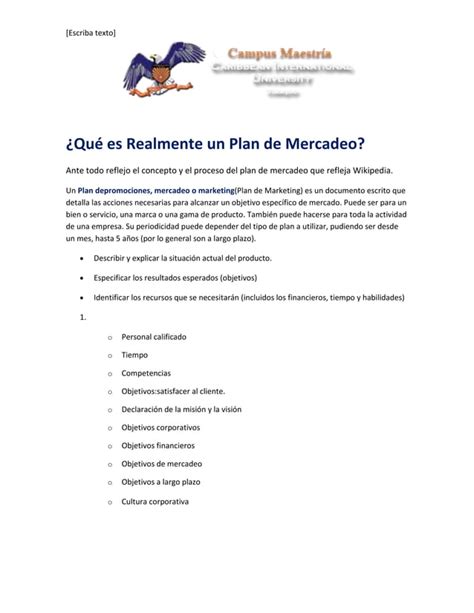 Aspectos Generales Del Plan De Mercadeo Pdf