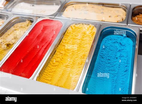 Colorful ice-cream on display in candy shop Stock Photo - Alamy