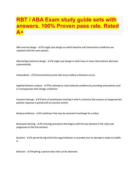 RBT ABA Exam Study Guide Sets With Answers 100 Proven Pass Rate