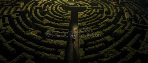 Man Lost In A Complex Maze Surreal Concept Stock Image Image Of