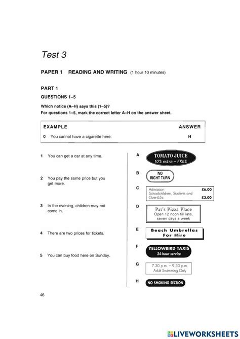 Ket 1 Test 3 Part 1 Worksheet Live Worksheets