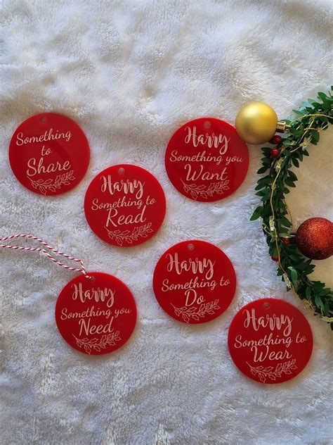 Personalised Acrylic Christmas Tags set of 6 Custom Engraved Red
