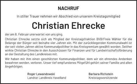 Traueranzeigen von Christian Ehrecke Märkische Onlinezeitung Trauerportal