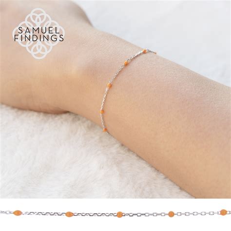 Sterling Silver Orange Enamel Satelite Chain Samuel Findings