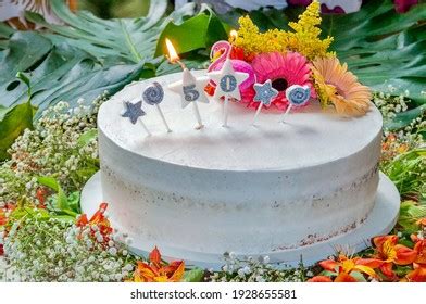 50 Year Anniversary Tropical Naked Cake Stock Photo 1928655581