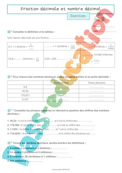 Fraction D Cimale Et Nombre D Cimal Exercices R Visions Me Pdf