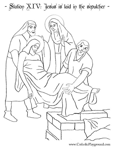 Station Xiv Jesus Is Laid In The Sepulcher Coloring Page Catholic