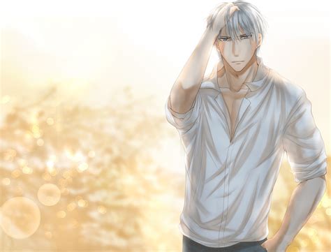 The Big Imageboard Tbib 1boy Blurry Blurry Background Collarbone Dress Shirt Grey Hair Hand