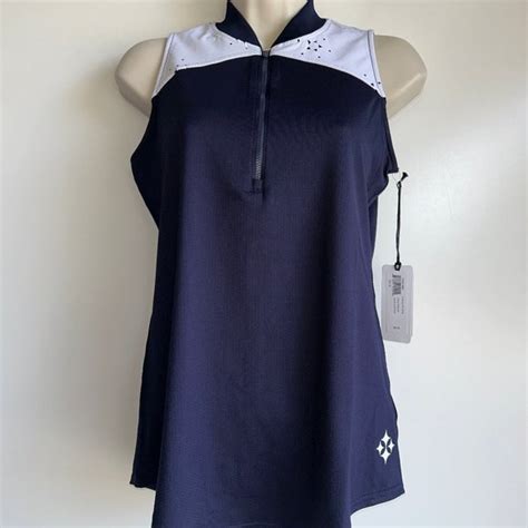 Jofit Tops Nwt Jofit 2 Zip Navy Sleeveless Cutaway Rib Mock Neck