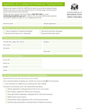 Fillable Online Rbkc Gov Application For Replacement Residence Permit