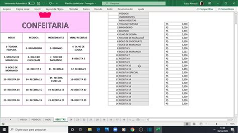 Planilha para confeitaria Explicação do funcionamento completo da