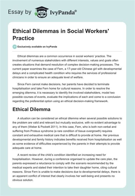 Ethical Dilemmas In Social Workers Practice 3127 Words Case Study