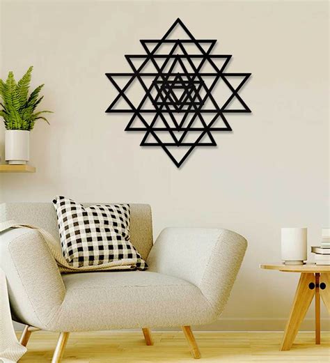 Buy Beautiful Shree Yantra Design In Black Wooden Wall Hangings By